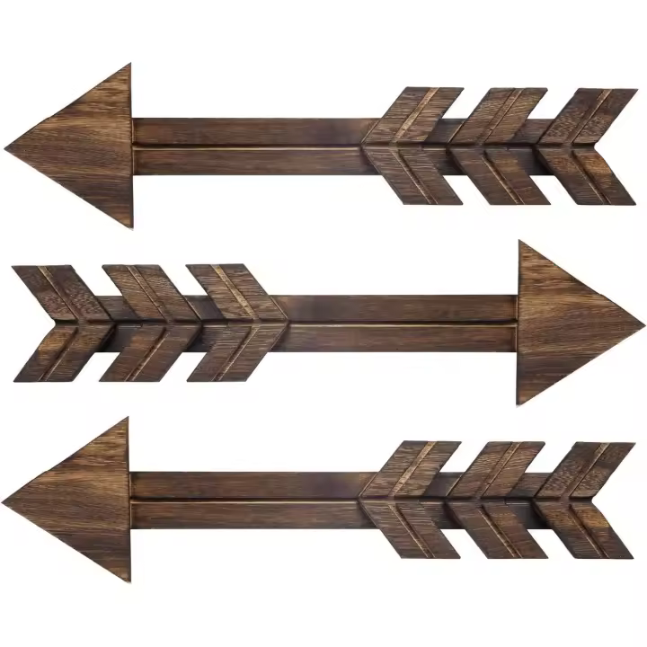 Decoración de Pared de Flecha de Madera Rústica Tamaño Mediano, Set de 3, Madera de Granja para Hogar o Boda - 1