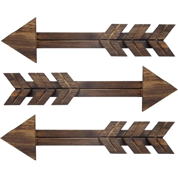 Decoración de Pared de Flecha de Madera Rústica Tamaño Mediano, Set de 3, Madera de Granja para Hogar o Boda - 1