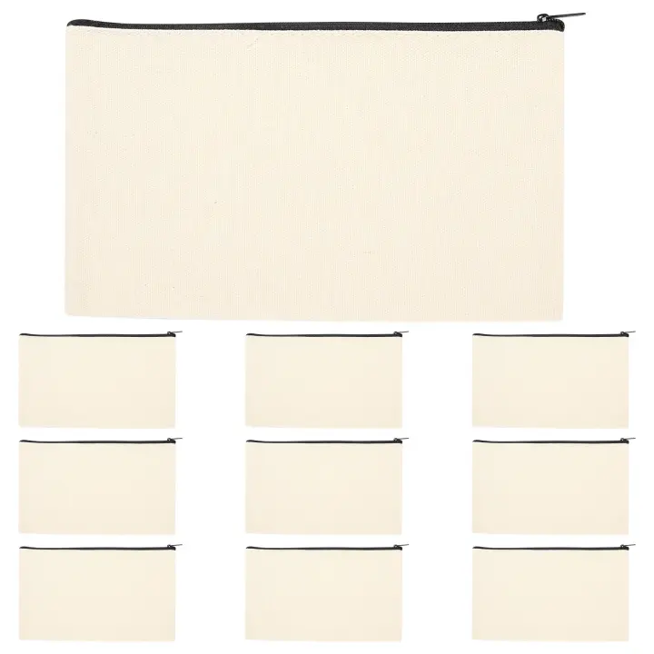 Bolsas de lona con cremallera para maquillaje, estuche de lápices en blanco para manualidades, bolsa de cosméticos para viaje, Escuela artesanal, 10 piezas - 1