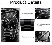Reloj De Hombre Moda Negocios Cuarzo Tres Ojos Falsos Calendario Acero Inoxidable Cinta Reloj De Pulsera Casual Resistente Al Agua - details 3