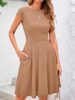 Vestido Sin Mangas De Color Puro Elegante Y Sencillo Para Mujer Vestido De Moda Europea Y Americana 2025 Estilo Office Lady De Cintura Natural Y Longitud De Rodilla - details 3