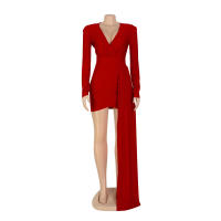 Vestido De Noche Elegante Para Mujer Con Sequinias Y Cuello En V Manga Larga Vestido De Fiesta De Boda Miniatura A-Line - details 22