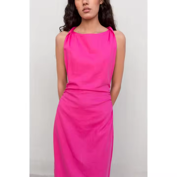Vestido en lino color rosa para mujer - 1