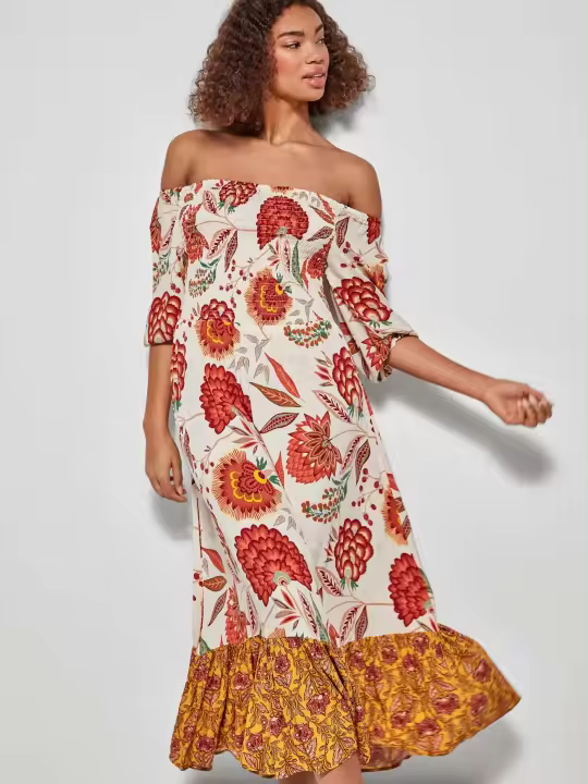 Gisela - Vestido Estampado Mangas 3/4 de Playa - 1
