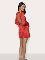 Vestido De Fiesta Corto Para Mujer Fantoye En Satén Con Encaje Espalda Descubierta Cuello En O Manga Larga Ajustado Para Club Nocturno - details 10