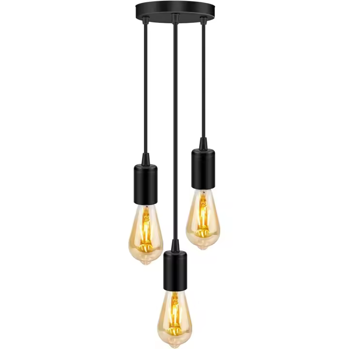 Luces colgantes 3 en 1 Lámpara industrial Lámparas de Techo de metal Lámpara E27 Lámpara colgante Iluminación de techo ajustable para comedor, Sala de estar, dormitorio, Bar-Negro (bombilla no incluida) - 1