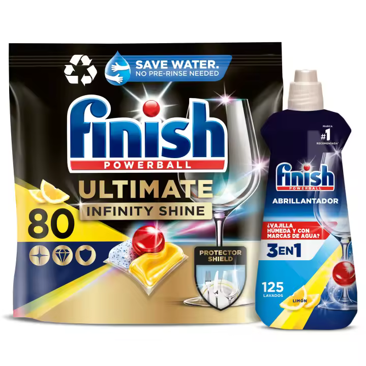 Finish Quantum Ultimate Infinity Shine Limón 80 pastillas + Abrillantador Limón 500ml - 1