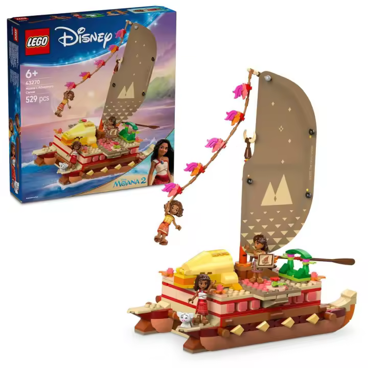 LEGO | Disney Princess Canoa de Aventuras de Vaiana Barco de Juguete, 3 Mini Muñecos de Personajes de la Película y Figura de Cerdito Púa, Regalo Creativo para Niñas y Niños de 6 Años o Más 43270 - 1
