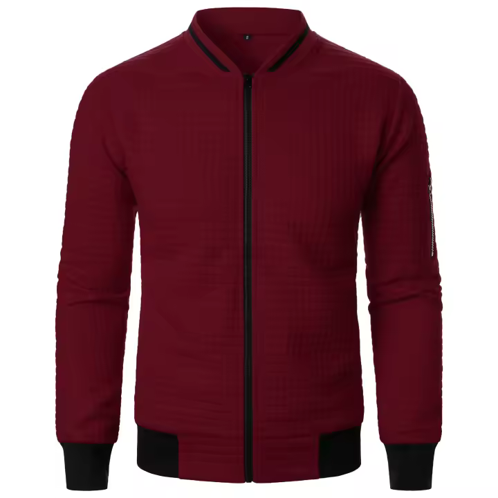 Chaqueta De Manga Larga Para Hombre Con Cuello Erguido Y Cremallera Estilo Casual Chaqueta De Patoche Con Patrón Cuadriculado - 1