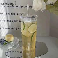 Vaso De Vidrio Transparente Con Tapa Y Pajita 600ml 1/2PCS Para Bebidas Y Café Frío Vaso De Bebida Ecológico De Forma Redonda - details 1