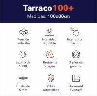 Espejo Baño LED 100x80 cm Rectangular Tarraco100+ Antivaho, Luz Regulable, Interruptor Táctil, Impermeable IP44, UBUD - details 0