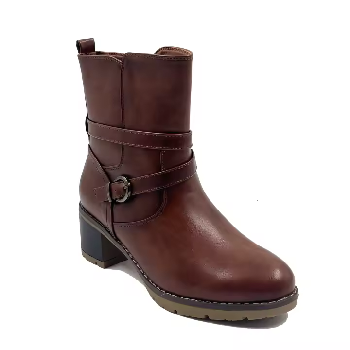 JZ Hermanos Botines de tacón medio con hebilla decorativa y cremallera lateral para mujer - 1