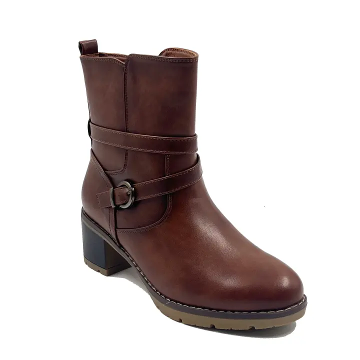 JZ Hermanos Botines de tacón medio con hebilla decorativa y cremallera lateral para mujer - 1