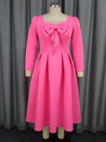 Vestido A-Line Elegante Para Mujer En Fuchsia Con Cuello Cuadrado Y Largas Mangas Con Lazo Vestido De Fiesta Para Invitadas De Boda Y Eventos Formales - details 4