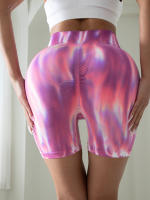 Shorts De Yoga Para Mujer Aurora Tie Dye Sin Costuras Cintura Alta Levantamiento De Glúteos Deporte Corto Pantalones De Correr - details 8