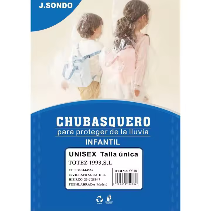 J.S ONDO CHUBASQUERO TRANSPARENTE PAQUETE DE 12PCS COLORES SURTIDO Poncho Impermeable Desechable,INFANTIL - 1