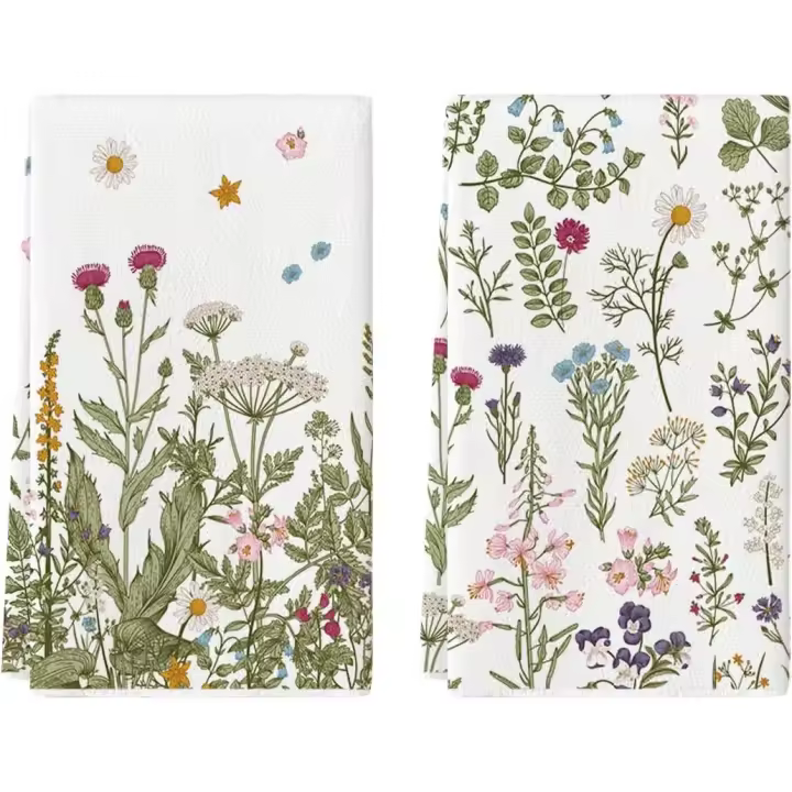 Paños de cocina de primavera with Hierbas Antiguas, Flores Silvestres, 42x65 cm, decoración estacional de Verano, toallas de poliéster, Juego de 2 Unidades - 1