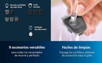 Philips Set Arreglo Personal Serie 3000, 9 accesorios (cara+cabeza), Cuchillas autoafilables, 60 min autonomia, incliuye barbero, recortador de detalles, naricero, peine ajustable barba, 2 peines barba corta, 3 peines cabeza y funda. (MG3740/15) - details 3