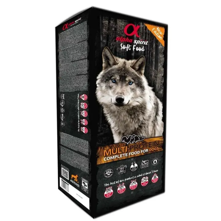 Alpha Spirit Multi-Protein 9 Kg Pienso para Perros Alpha Spirit semihúmedo  Grain Free. Alimento no extrusionado.  Hipoalergénico.  Caja compuesta por 45 monodosis diarias de 200 gr para una mayor comodidad y conservación, manteniendo la frescura y propie - 1