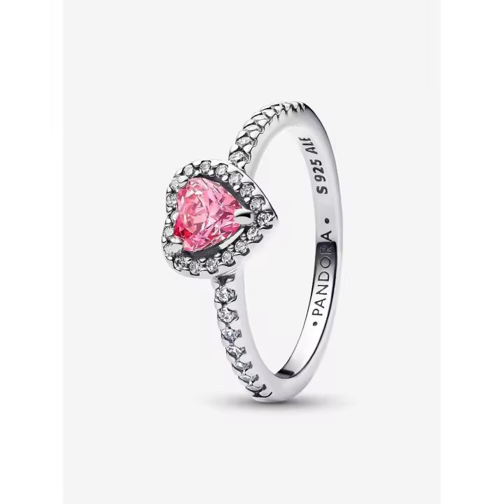 Pandora - Anillo Corazón Rosa Elevado - Plata de Lei - 1