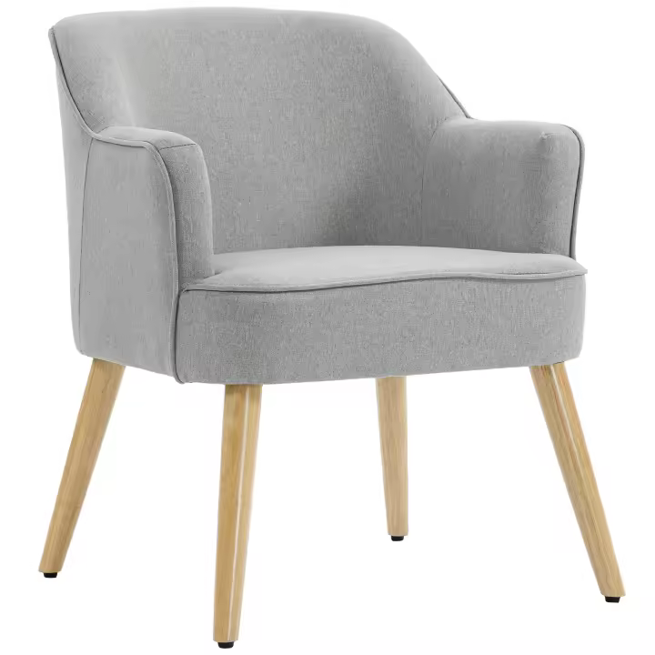 HOMCOM Butaca de Salón Moderna, Sillón Lectura Tapizado en Lino con Patas de Madera, Reposabrazos Acolchado Grueso y Almohadillas Ajustables para Dormitorio, Oficina, Estudio, Carga 120 kg, Gris Claro - 1