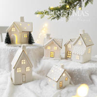 Adorno De Navidad Casa De Cerámica Luminosa Escena Creativa De Navidad Decoración De Escritorio Figura De Arquitectura Folk Art - details 0