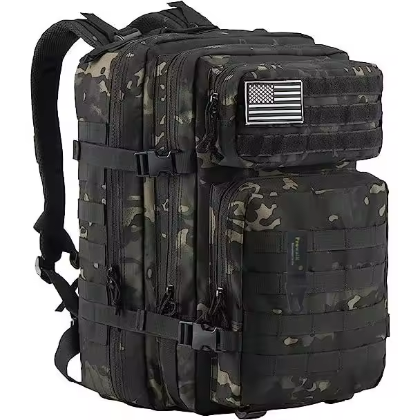 Mochila táctica camo negra camuflaje 45 litros senderismo y acampada  , estilo ejercito para rutas montaña camping trekking crossfit  actividades al aire libre escalada casa y pesca - 1