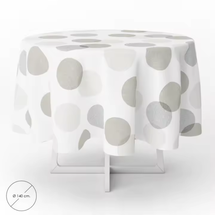 Oryx Mantel Antimanchas Hule Redondo Ø 140 Cm. Circulos Beige - Uso Interior y Exterior - 1