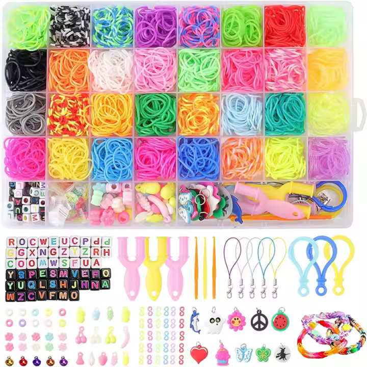 Kit De Manualidades DIY Con 32 Colores De Cinta De Goma Para Pulseras Y Collares 40 Grillas 2600PCS+ Con Caja De Almacenamiento - 1