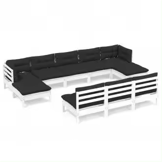 VIDAXL 3097116 juego de muebles de jardín de madera maciza de pino color blanco y gris antracita 10 piezas - 1