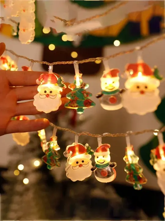 Cadena De Luces Navideñas Con Santa Claus Y Payaso De Navidad LED Operadas Por Batería Decoración Para Fiesta Y Año Nuevo - 1