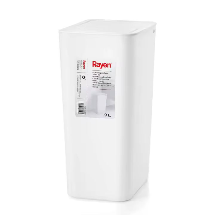 Rayen Papelera para Baño con Tapa | Capacidad de 9 litros | Blanco, PP, Medida: 22 x 16 x 33 cm - 1