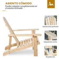 Outsunny Silla Adirondack de Madera Silla de Jardín con Asiento Extra Ancho Carga 150 kg para Patio Terraza Balcón 78x89x88 cm - details 5