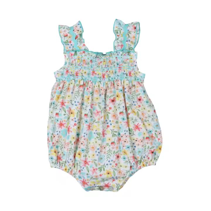 Pelele bebe flores con frunce tirantes popys - 1
