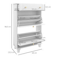 HOMCOM Mueble Zapatero Blanco Zapatero Estrecho con 2 Puertas Abatibles y 1 Cajón para 8 Pares de Zapatos para Entrada Pasillo 60x23,5x98,5 cm - details 2