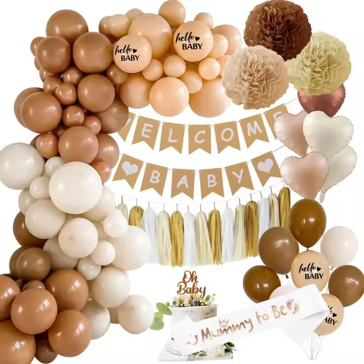 Decoration Baby Shower Garcon Fille, Baby Shower Fille Baby Shower Garcon, Decoration Bapteme Brun Abricot Beige avec Mummy to be Echarpe, Ballon Baby Shower pour Révélation de Genre Decoration - 1