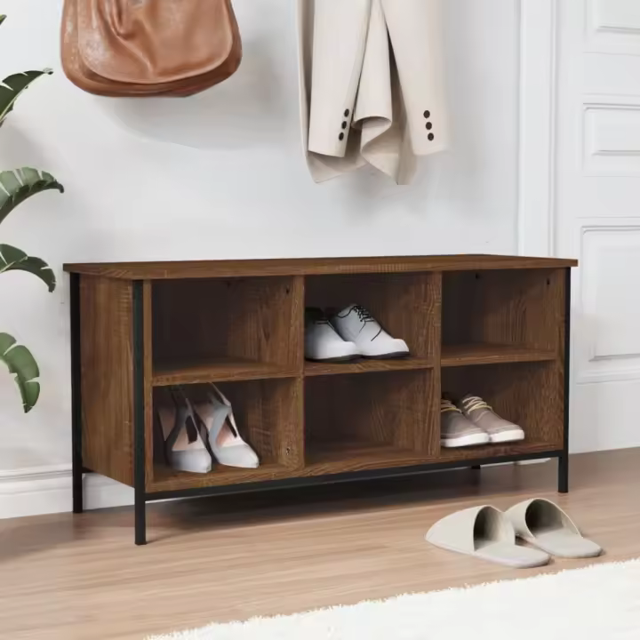 vidaXL Mueble zapatero madera contrachapada 100x35x50 cm Color Gris sonoma,  Negro,  Roble ahumado - 1