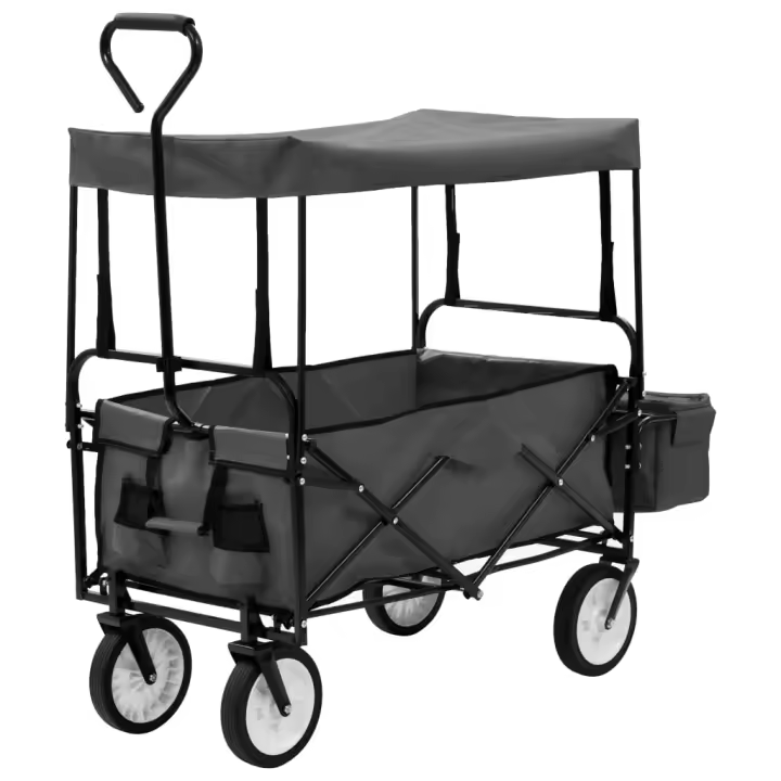 vidaXL Carrito de mano plegable con capota acero gris - 1