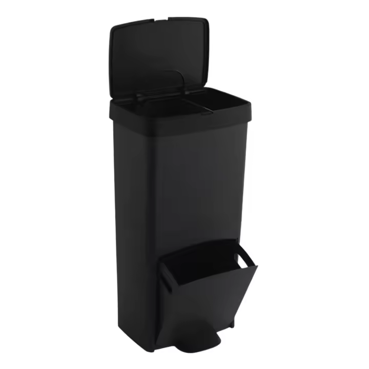 Cubo de basura o reciclaje 70L en NEGRO, VERTICAL, en 2 Compartimentos, Papelera para residuos, 76 cm de altura, fácil gestión, Negro antracita - 1