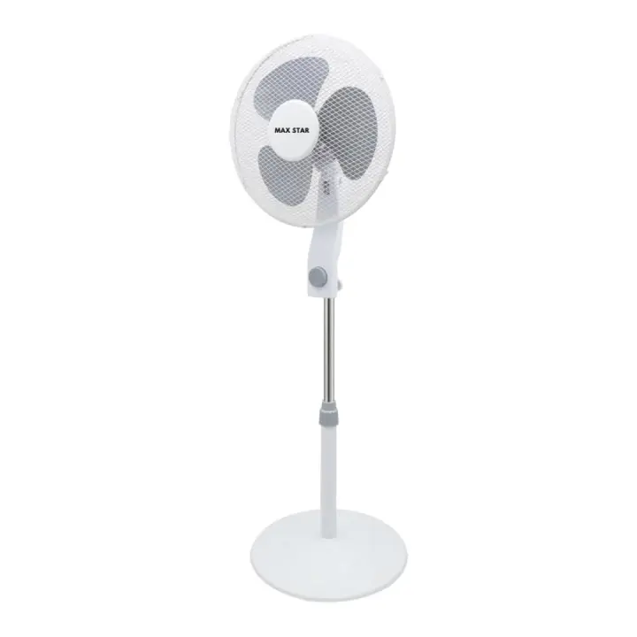 Max Star Ventilador de Pie 16" 40W Blanco, Oscilante, Potente, Silencioso, Rejilla de Seguridad, 3 Velocidades, Altura Ajustable, 3 Aspas, Diametro 40cm, Base Redonda Estable, Cabezal Inclinable - 1