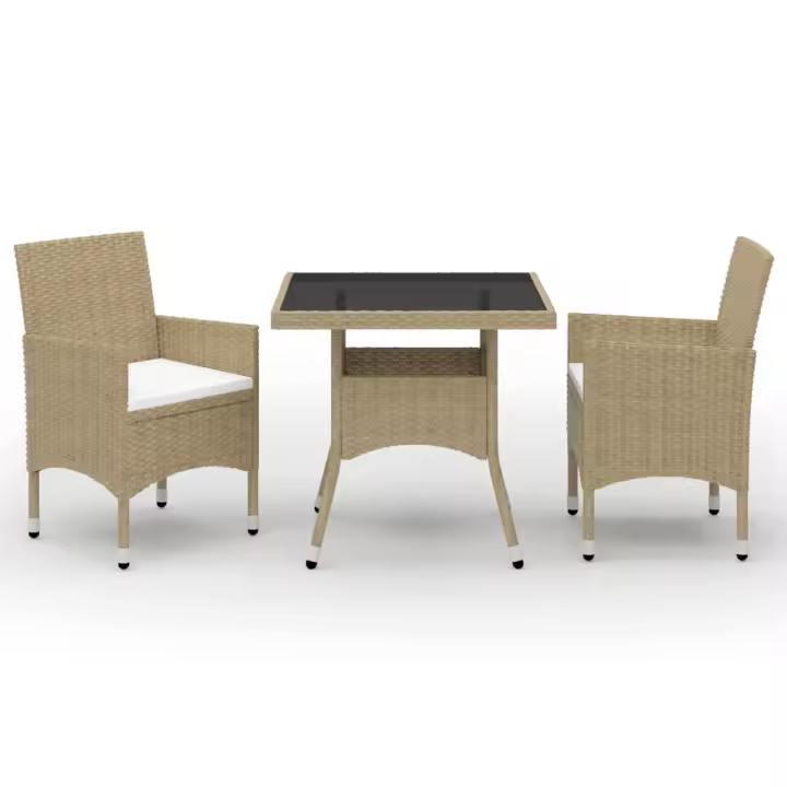 vidaXL Muebles de jardín 3 piezas ratán sintético y vidrio beige - 1
