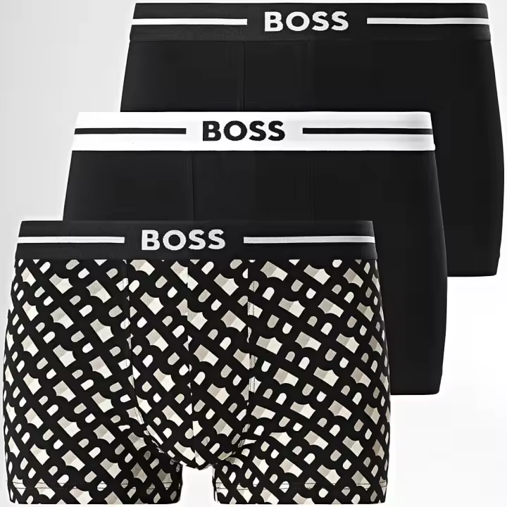 Bóxer Boss Bold -3 Pack- Cotton Stretch (Negro, Fantasía y Negro) - 1