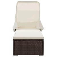 vidaXL Tumbona con toldo y cojín ratán sintético Negro y crema, Marrón, Gris Sillas de Exterior Ideal para jardín, playa, piscina, terraza Tumbona Piscina Tumbonas Playa Tumbonas Jardín Exterior - details 3