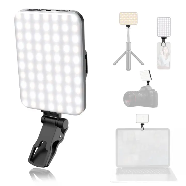 Video recargable 60 LED de alta potencia iPhone con clip frontal trasero 3 modos de luz estables para maquillaje y selfie - 1
