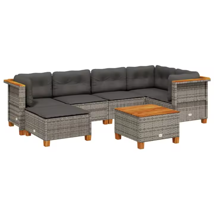 vidaXL Set de sofás de jardín 7 pzas con cojines ratán sintético gris - 1