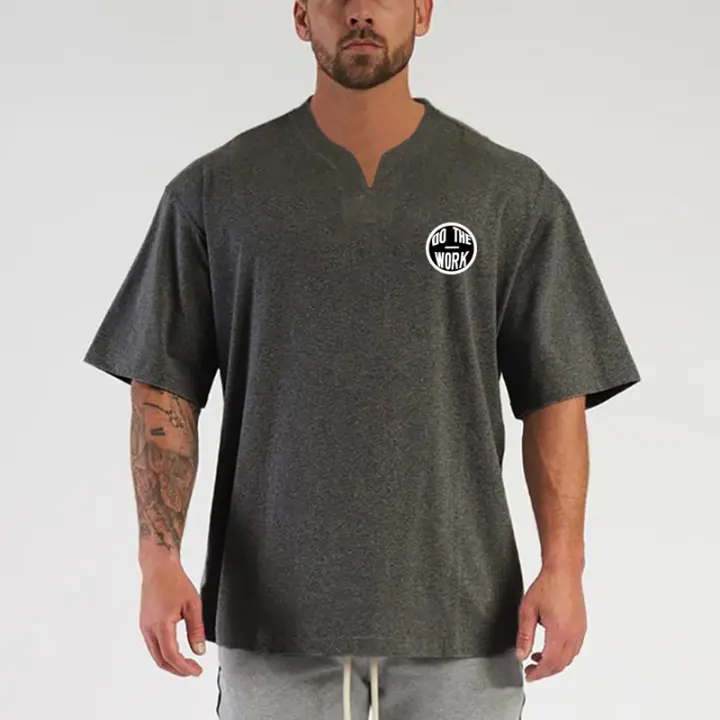 Summer High Quality Cotton Solid Color V-neck T Shirt Gym Bodybuilding Fitness Casual Classic Men's Sport Oversized Clothing - 1