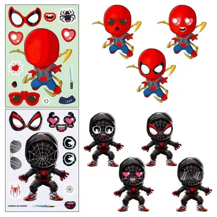 6 Hojas De Pegatinas De Rompecabezas Con Caras De Superhéroes Avengers Para Niños Juego DIY De Creación Propia Juguetes Educativos Tamaño 3x7cm - 1
