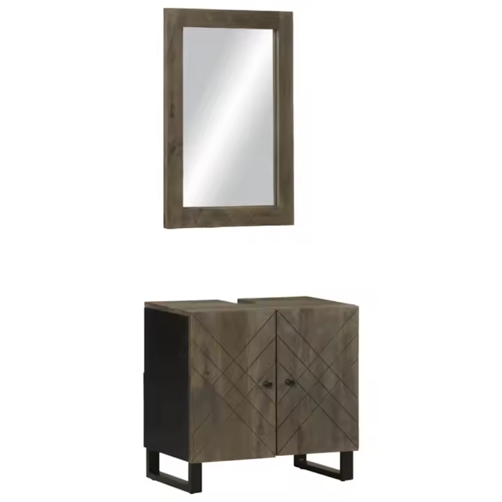 vidaXL Conjunto de muebles de baño 2 piezas madera maciza mango negro - 1