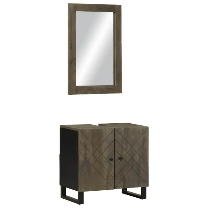 vidaXL Conjunto de muebles de baño 2 piezas madera maciza mango negro - 1