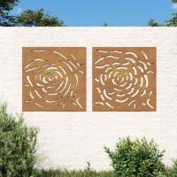 vidaXL Adorno de pared jardín 2 uds acero corten diseño rosa 55x55 cm - details 0